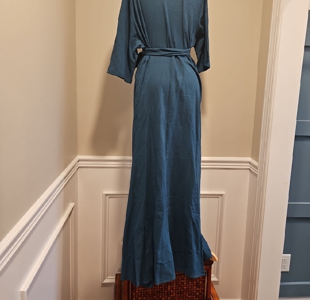 Teal Linen Wrap Maxi Dress - Picture 2 of 4
